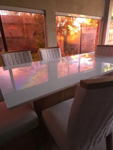 Mesa tampo de vidro 6 cadeiras