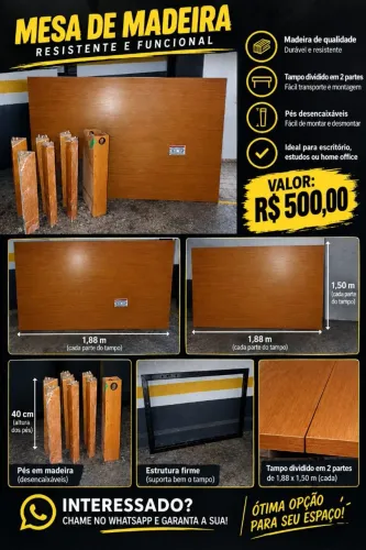 Mesa de Madeira Grande 3,76m x 1,50m - R$ 500