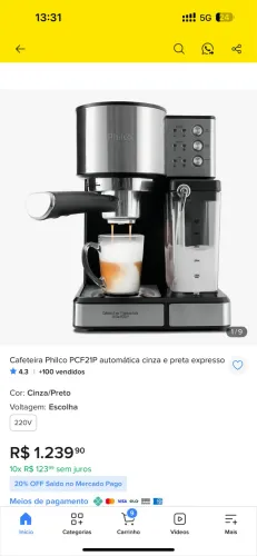 Cafeteira Philco PCF21P automática cinza e preta expresso