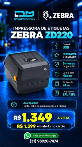 Impressora Térmica de Etiquetas Zebra Zd220 - 06 meses de Garantia - Instalação Inclusa