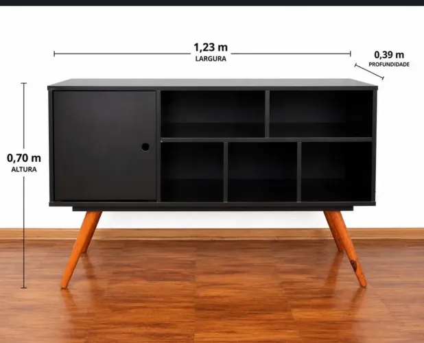 Rack retrô preto Mobly de MDF 