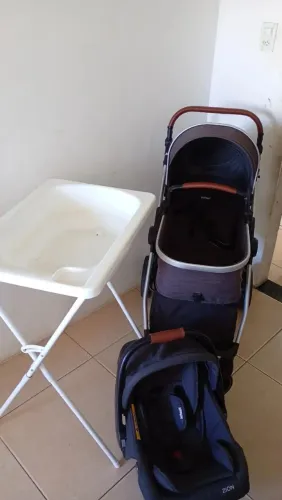 Kit: Carrinho de Bebê 2 em 1 + Bebê Conforto + Banheira com Suporte