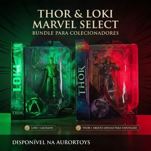 Thor e Loki Marvel Select Bundle Raro Colecionador | Loki Lacrado + Thor Exposição