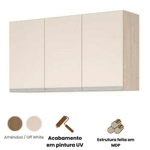 Aéreo 3 Portas Cozinha Isabela Amêndoa Off White
