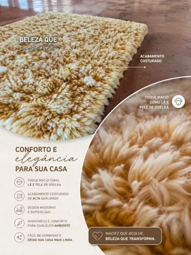 Tapete de Pele de Ovelha Lã Natural Artesanal 
