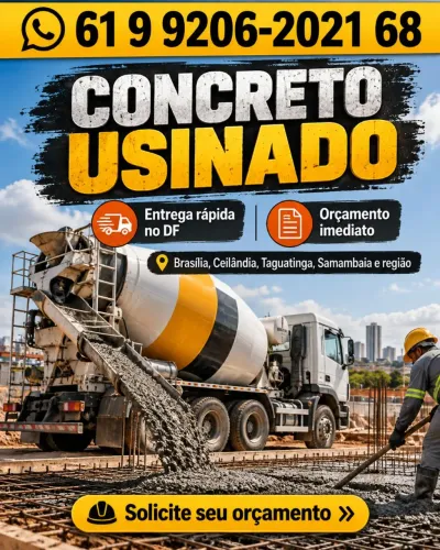 Concreto Usinado DF | FCK 20, 25, 30 e 35 | Entrega Rápida