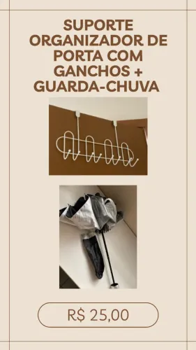 Suporte organizador de porta com ganchos + Guarda chuva