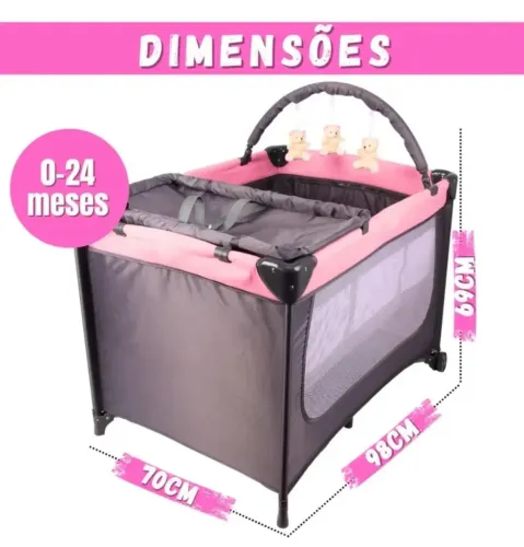 Berço Cercado Portatil Baby Style Rosa