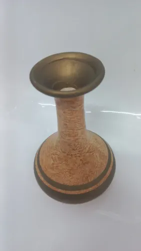 Vaso de Cerâmica Bege e Dourado, Enfeite, Decoração, 20 cm
