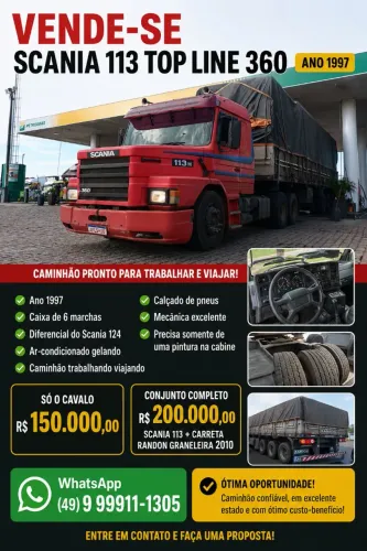 Scania 113 ano 97 top line caixa 6 marcha diferencial 124 ar condicionado 
