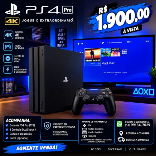 PS4 PRO 4K - Excelente , 1 terá completo, com controle