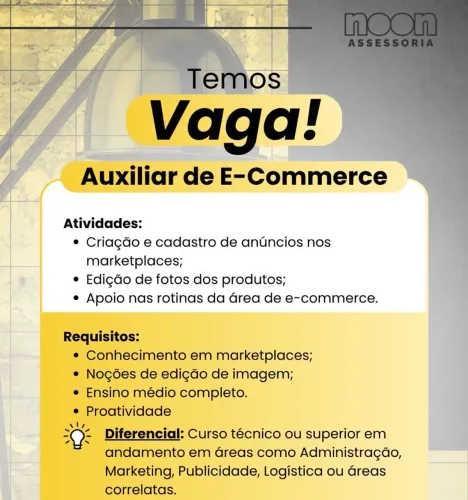 Vaga para auxiliar de ecommerce em agência de Santos