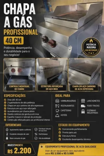CHAPA A GAS PROFISSIONAL 40 CM