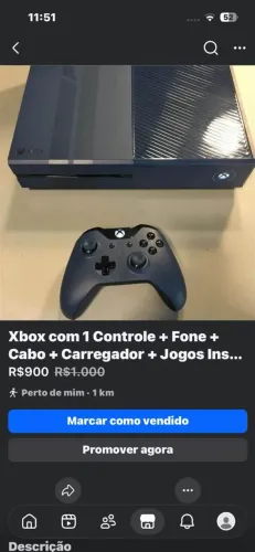 Xbox com 1 Controle + Fone + Cabo + Carregador + Jogos Instalados