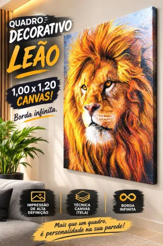 QUADRO DECORATIVO LEÃO 1,00x1,20 CANVAS