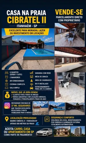 ? CASA NA PRAIA CIBRATEL II - ITANHAÉM | 6 QUARTOS + PISCINA | direto c/proprietario