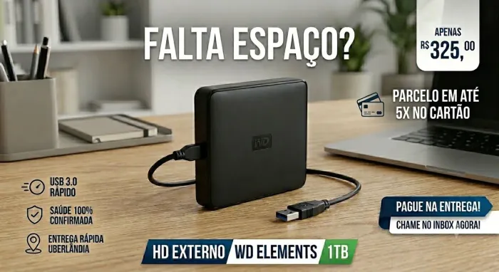 ****PROMOÇÃO**** - HD Externo de 1TB da Western Digital (WD Elements SE) (NEGOCIO)