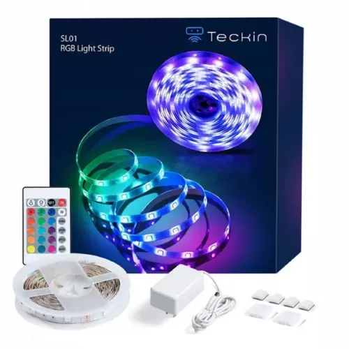 Fita de led teckin com fonte e controle remoto 5M