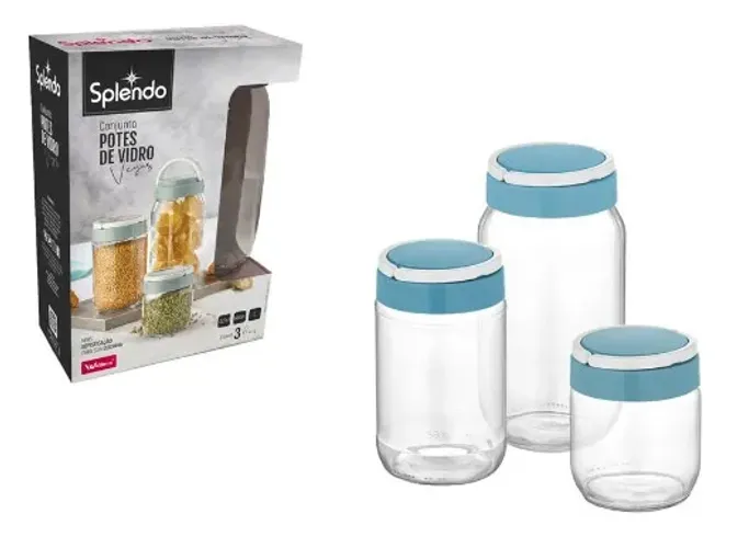Conjunto De Potes De Vidro Azul Wx08828  425ml 660ml 1 L Splendo