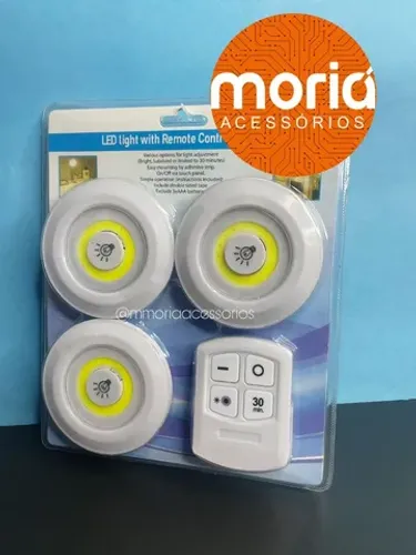 KIT 3 LÂMPADA LUMINARIA LED SPOT SEM FIO COM CONTROLE REMOTO