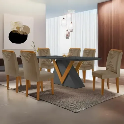 Mesa Tóquio 180x90 com 6 Cadeiras Dubai - Rufato