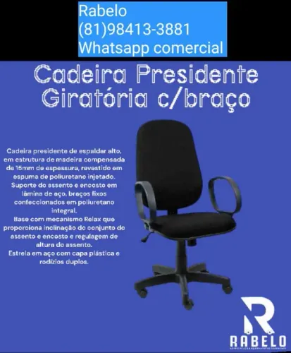Cadeira Presidente Giratória c/braço em até 5x sem juros no cartão