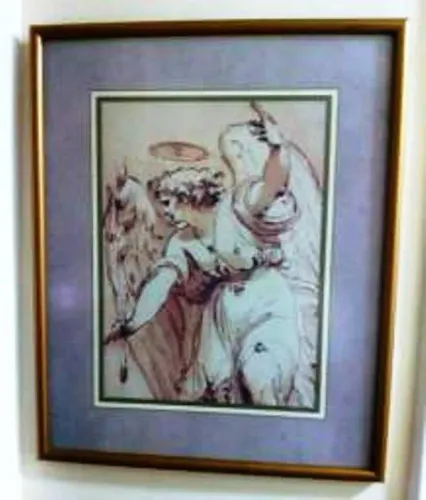 Quadro Tema Arcanjo Anjo com Moldura Dourada 40 x 50 Super Novo