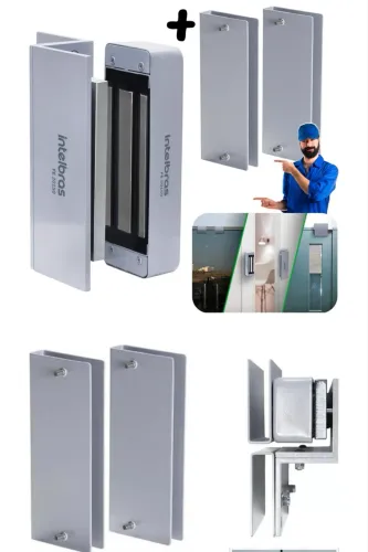 Kit Fechadura Eletroímã Fe20150 Mais Suporte Porta Vidro Sv20150 Intelbras
