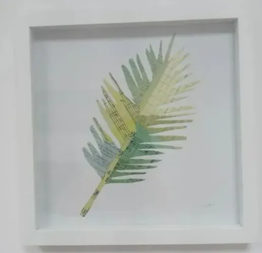 Quadro decorativo,  estilo caixa - motivos "Folhas" em tons pasteis