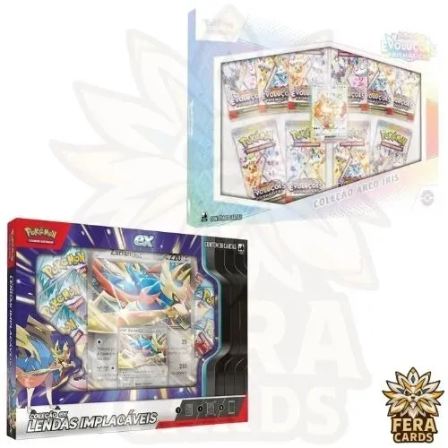 Kit 01 Box Evoluções Prismáticas Arco Íris + 01 Box Zacian EX Lendas Implacáveis