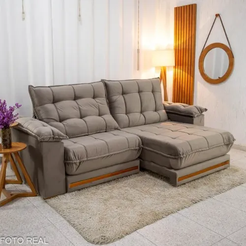 Sofá Retrátil Reclinável Malibu 2.90m Linho Cinza 1008 - D33