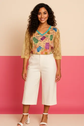 BLUSA EM CREPE DE MALHA C/RENDA