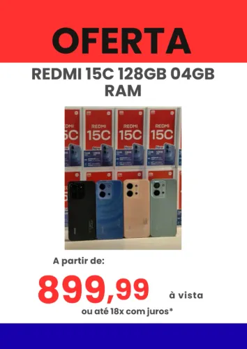 Celular Redmi 15C 128GB 4GB RAM Dual SIM Tela Grande 6.74 Preto Azul Verde Laranja Entrega