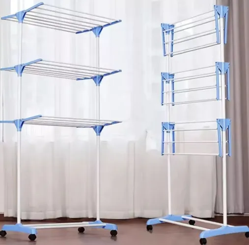 Varal de Roupa Retrátil 3 Andares Branco e Azul