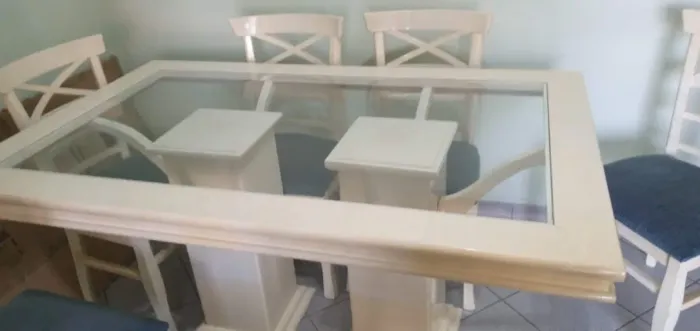 Mesa de Jantar + Cristaleira em Pátina Marmorizada 