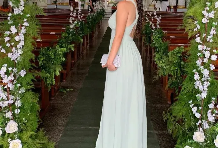 Vestido Longo Verde-Claro de Festa | Frente Única | Usado 1 Vez