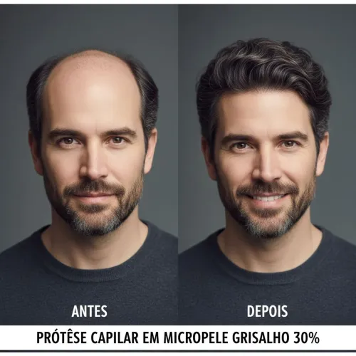 Prótese Capilar em Micropele nó Imperceptível 30%Grisalho