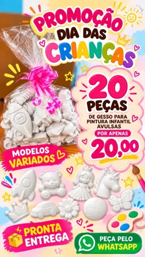 Kit 20 peças de gesso para pintura infantil avulsas
