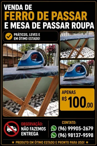 Ferro de passar roupa com a mesa