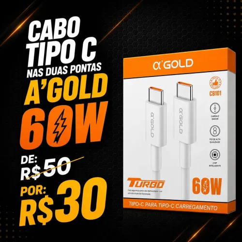 Cabo Tipo C nas duas pontas A'gold 60w Entregamos
