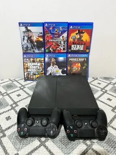 Console ps4 + 2 controles + 6 jogos 
