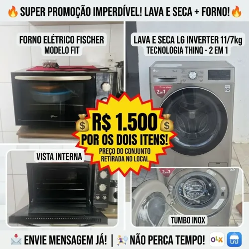 PROMOÇÃO DUPLA: Lava e Seca LG Inverter 11kg + Forno Elétrico Fischer Fit