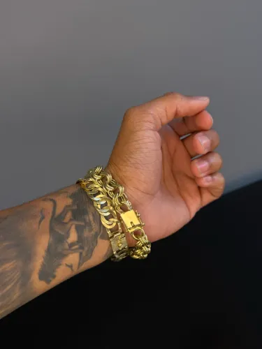 Pulseira friso triplo ouro 18K
