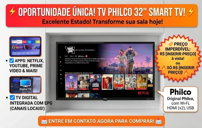 Smart TV Philco 32 polegadas em perfeito estado sem arranhões zerada pouco tempo de uso .