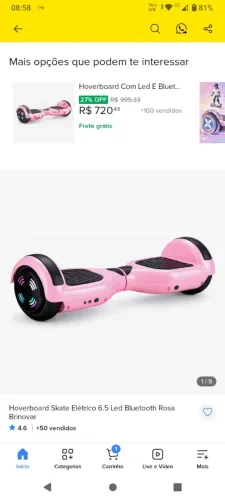 Skate elétrico hoverboard 6.5" rosa com bluetooth