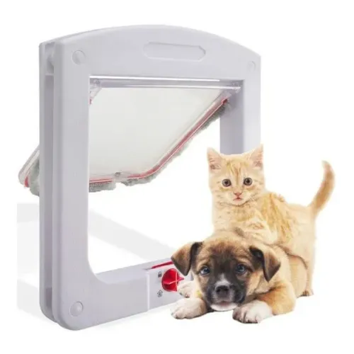 Porta Com Trava Para Cachorros Gatos Pequenos Até 7Kg 4 Em 1 Branco