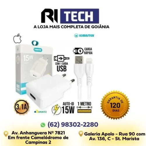 Kit Carregador Lightning 15W 3.1A Carga Rápida + Cabo USB 1 Ano Garantia