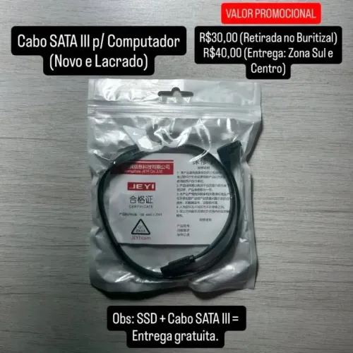 Cabo SATA III p/ Computador (Novo e Lacrado) PROMOÇÃO