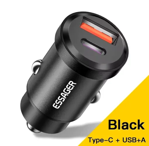 Carregador de Celular Automotivo USB + Tipo C 30W Essager *Novo,<br><br>Original
