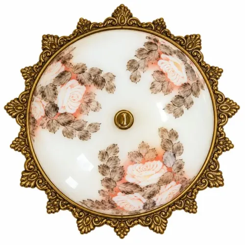 Luminária de Teto Plafon Antigo Vintage Vidro Floral e Metal Dourado